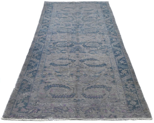 9 Ft Vintage Gray Blue Persian Style Distressed Hand Knotted Low Pile Wool Runner Rug